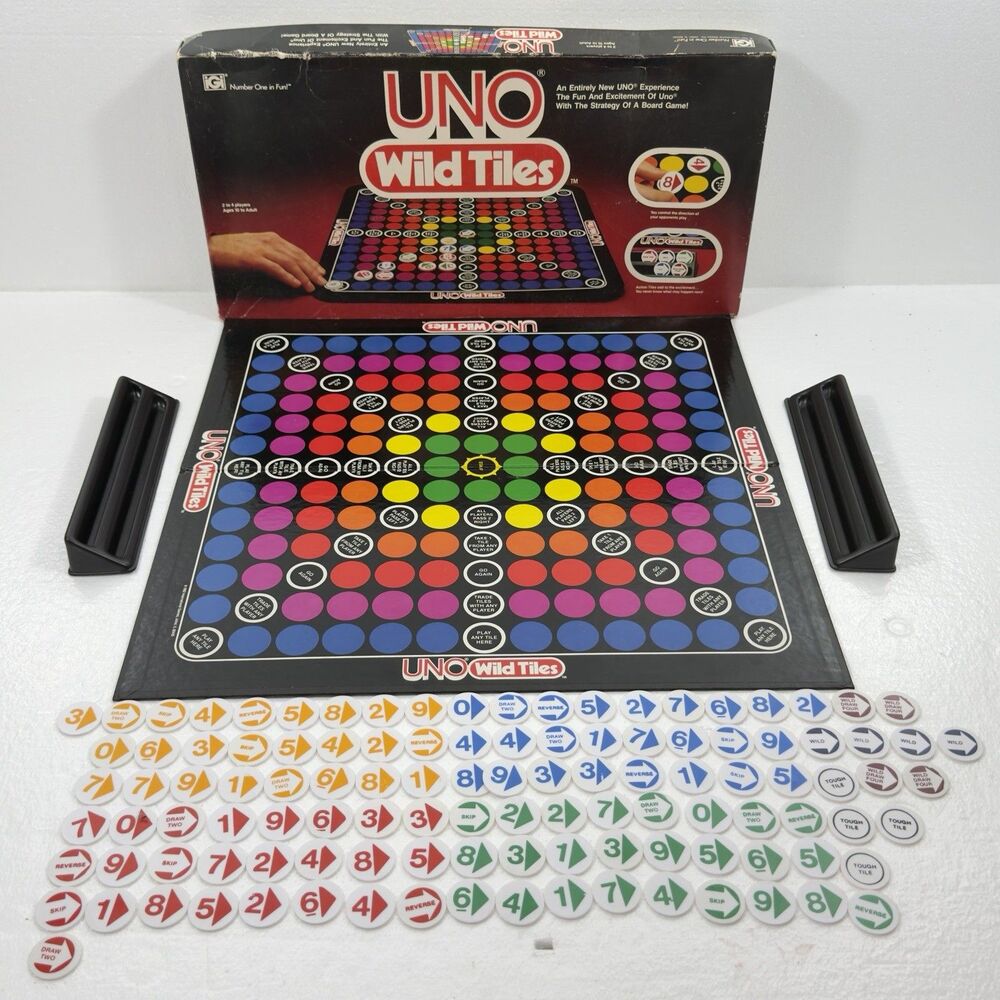 Vintage UNO Wild Tiles Board Game 2 to 4 Players 1982 International Games Co USA